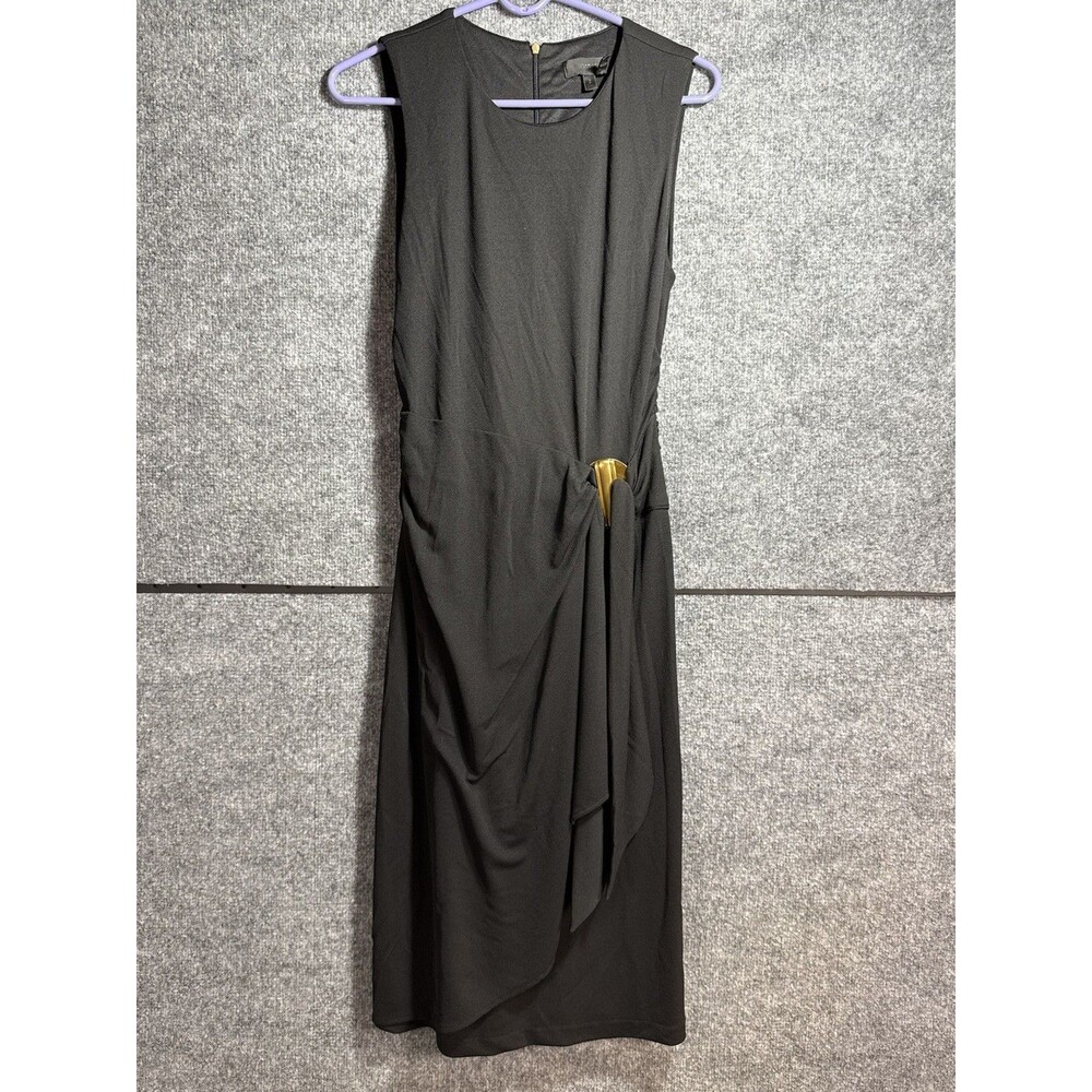 Donna Karan Sleeveless Draped Sheath Dress Gold Hardware Black Women’s Sz Small